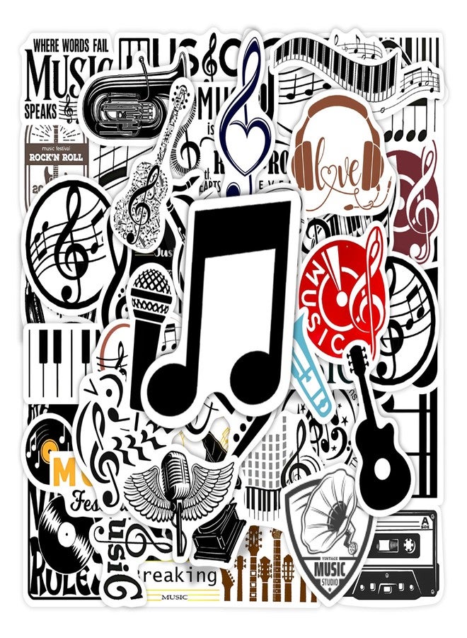Robmoda 50 Pcs Music Stickers for Adults, Classic Color Matching Vinyl Waterproof Water Bottle Decals, Kids Music Lovers Phone Case Scrapbook Guitar Skateboard Decor - Image 1